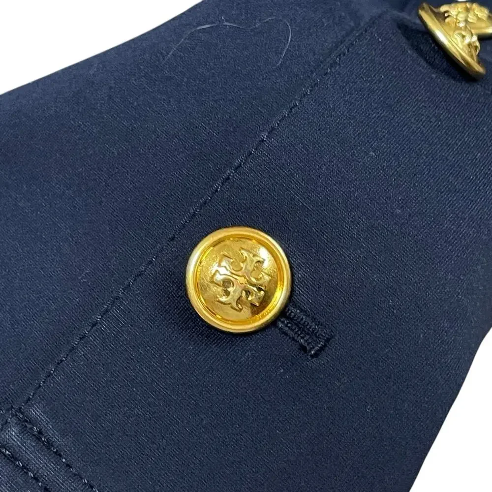 Tory Burch Navy Gold Button Accent Pull On Cropped Pant Womens Medium